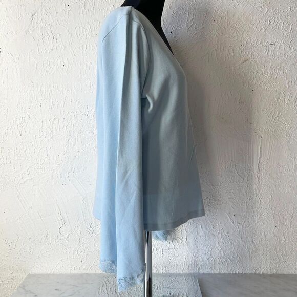 Express Light Blue Lace Trim V Neck Long Sleeve Stretch Knit Shirt - Women's XL - Picture 2 of 6